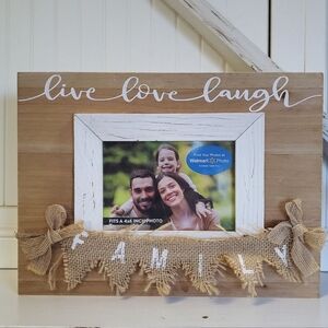 Live Love Laugh Wooden Picture Frame with Burlap Accents
